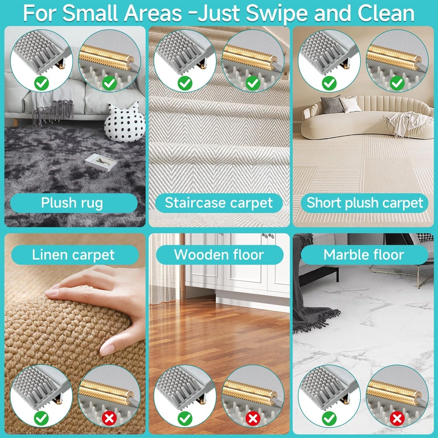 Pet Hair Removal Carpet Rake Tool - Adjustable 54” Handle, 3 Pcs Brush for Rugs4