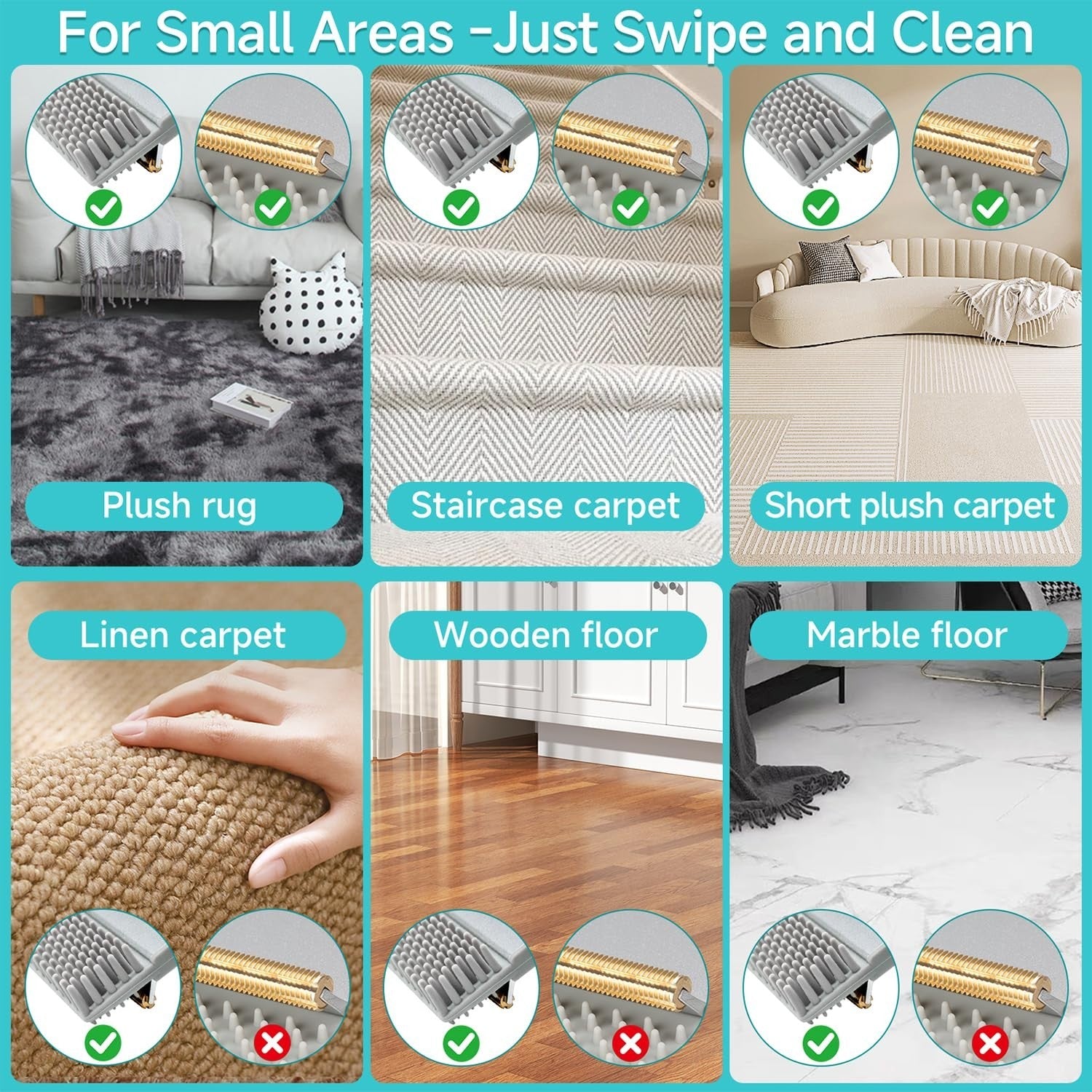 Pet Hair Removal Carpet Rake Tool - Adjustable 54” Handle, 3 Pcs Brush for Rugs4