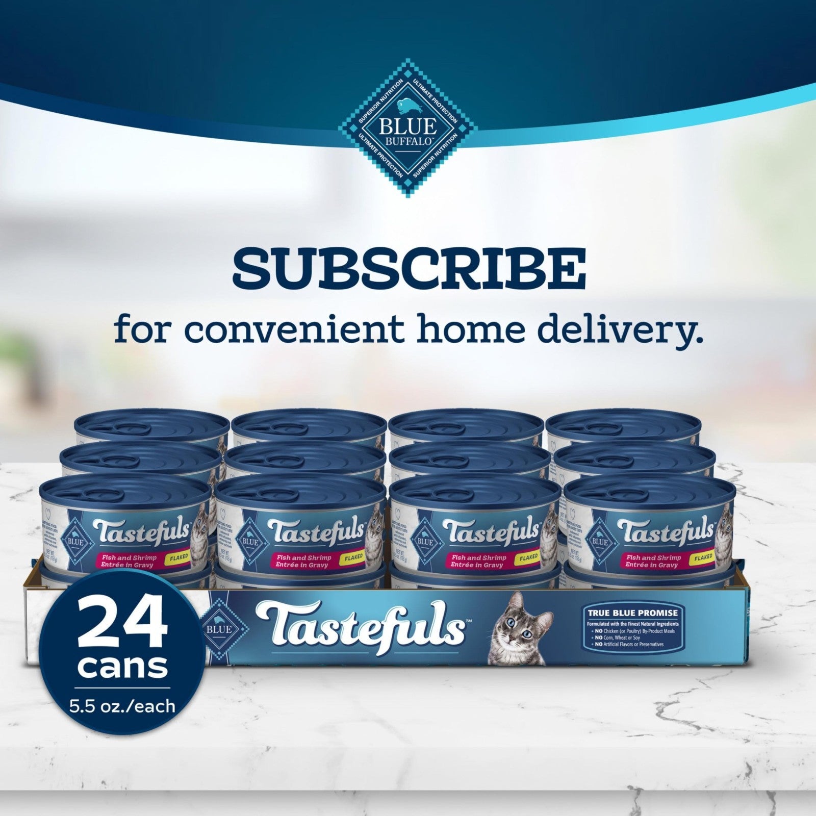 Flaked Wet Cat Food with Fish & Shrimp, 5.5 oz Cans, 24 Pack   Grain Free, High10