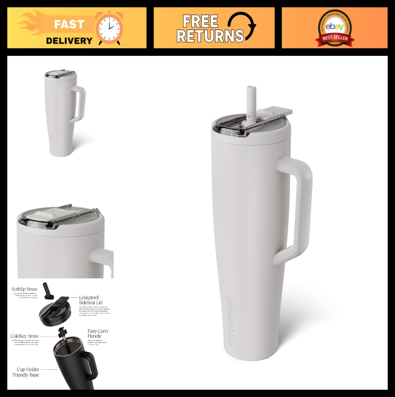 40oz Insulated Stainless Steel Tumbler with Leakproof Straw Lid & Handle   BPA F0