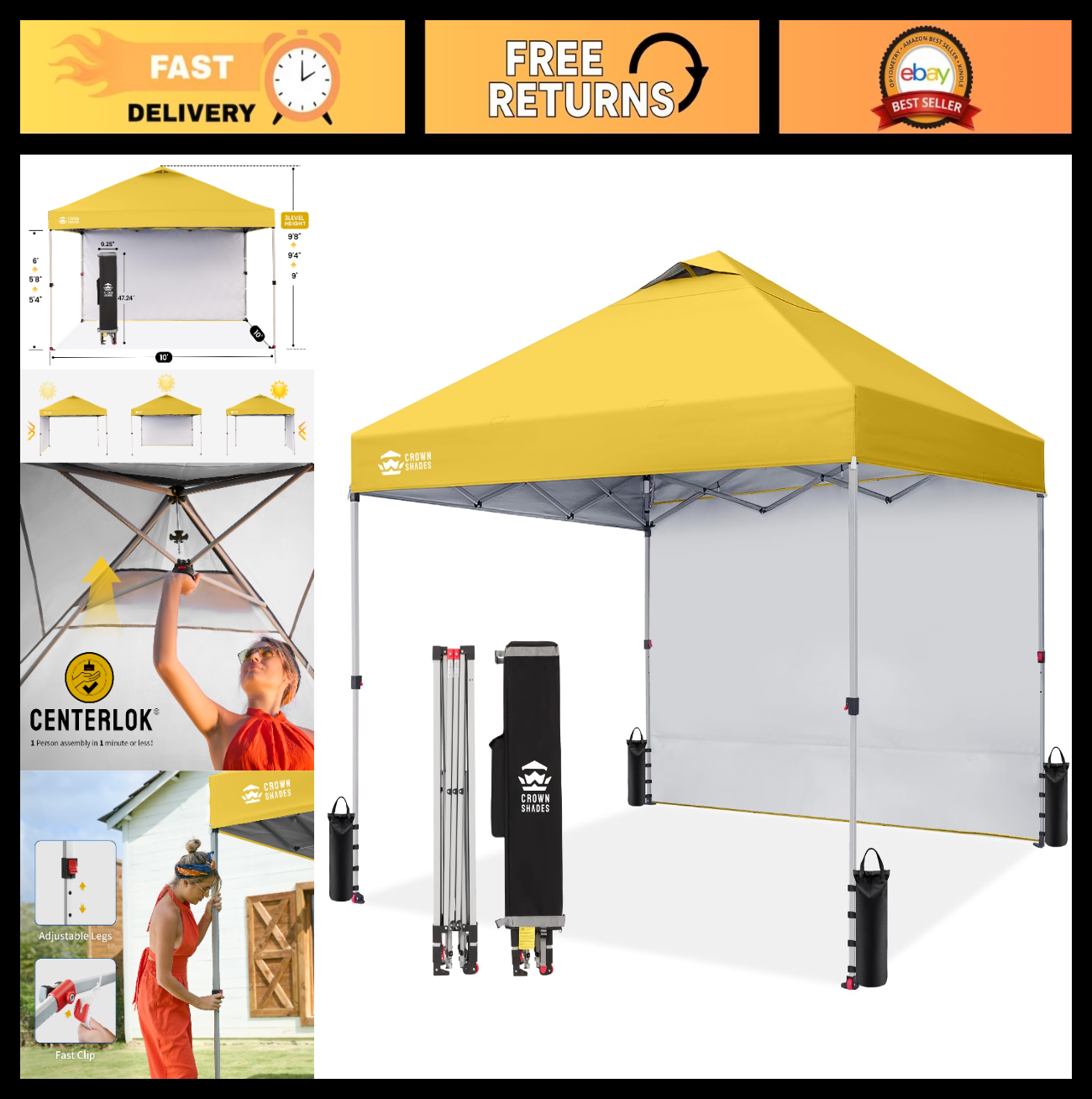 10x10 Pop Up Canopy Tent with Side Wall, Easy Setup Outdoor Gazebo, Sun Shade fo0
