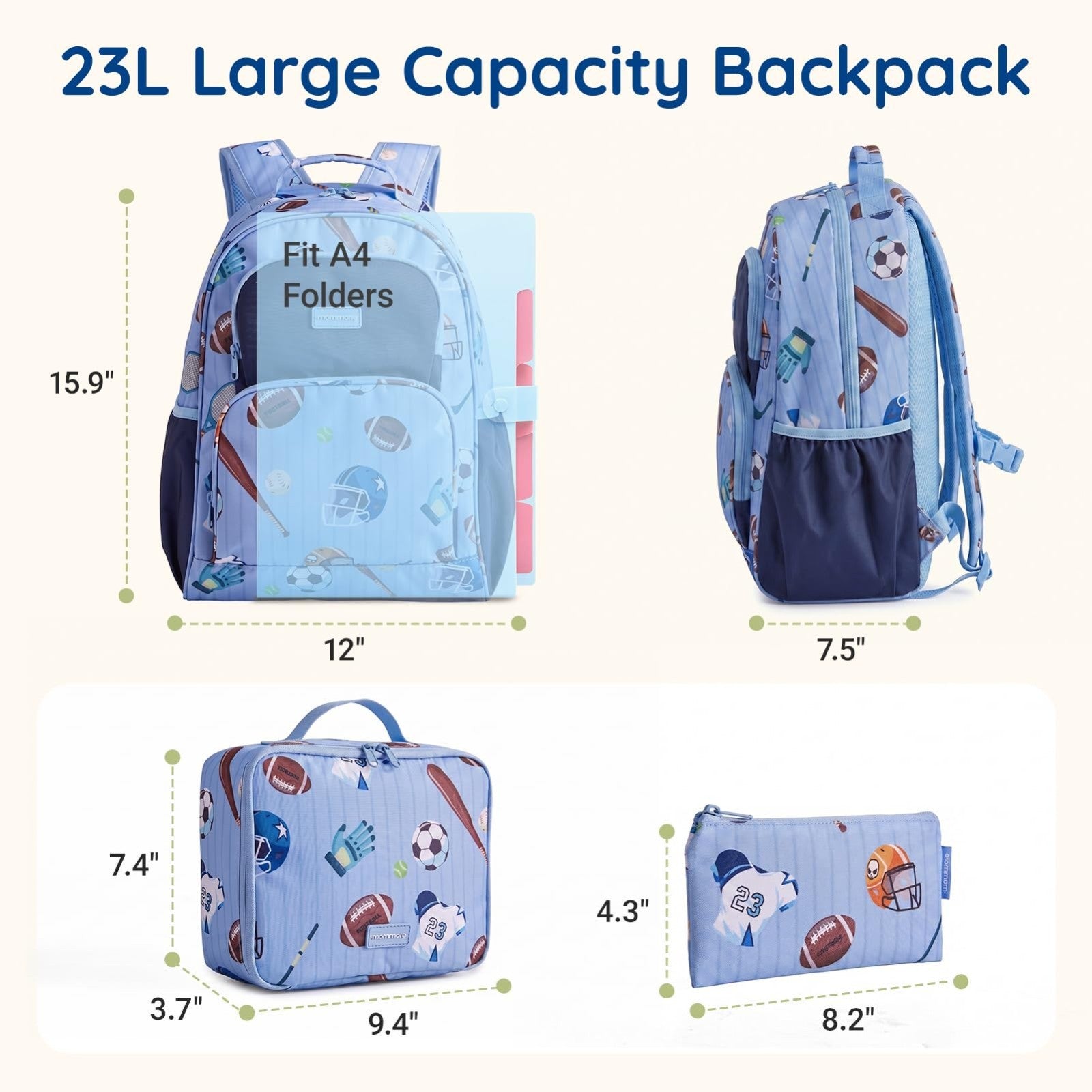 Kids Backpack Set 3PCS for School, Large Capacity 23L, Lightweight, Water-Resist2
