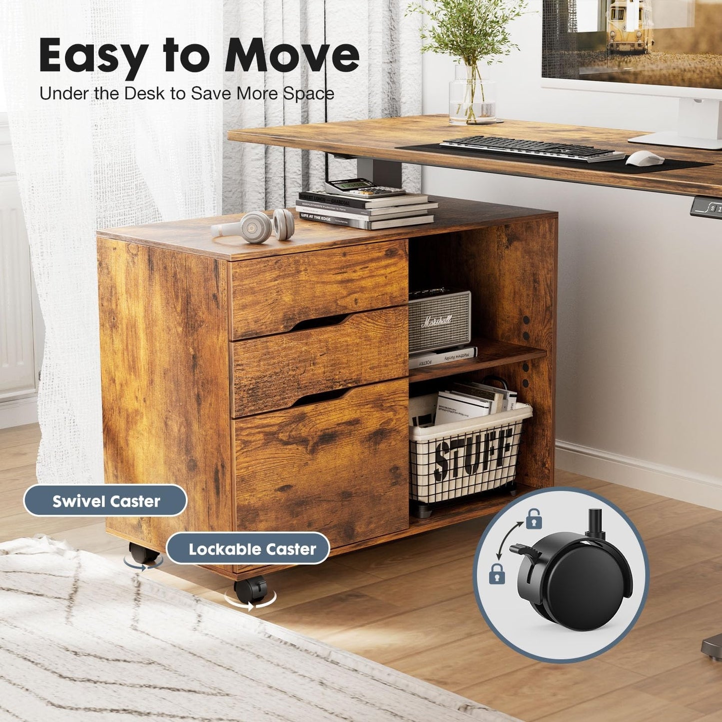 3 Drawer File Cabinet   Rolling Lateral Storage with Adjustable Shelves for Home4