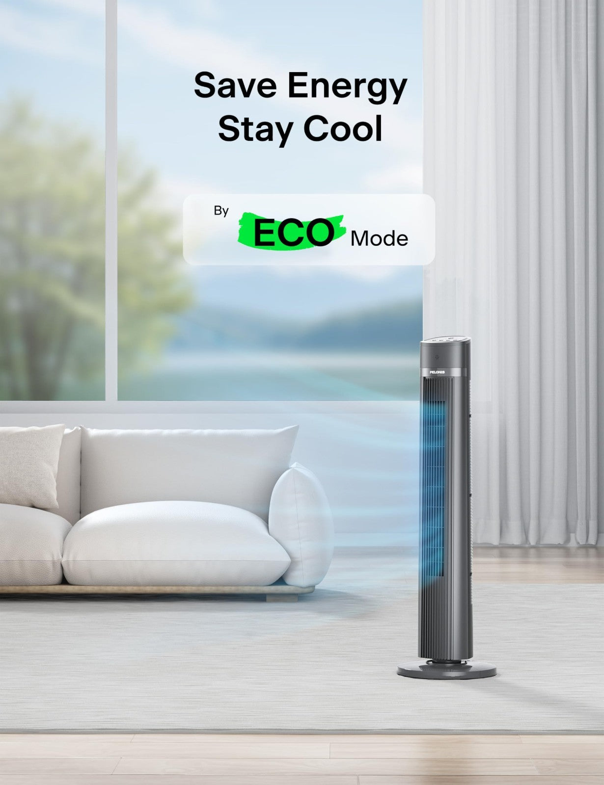 Bladeless Tower Fan 40" for Bedroom, Remote Control, 90° Oscillation, 3 Speeds,8