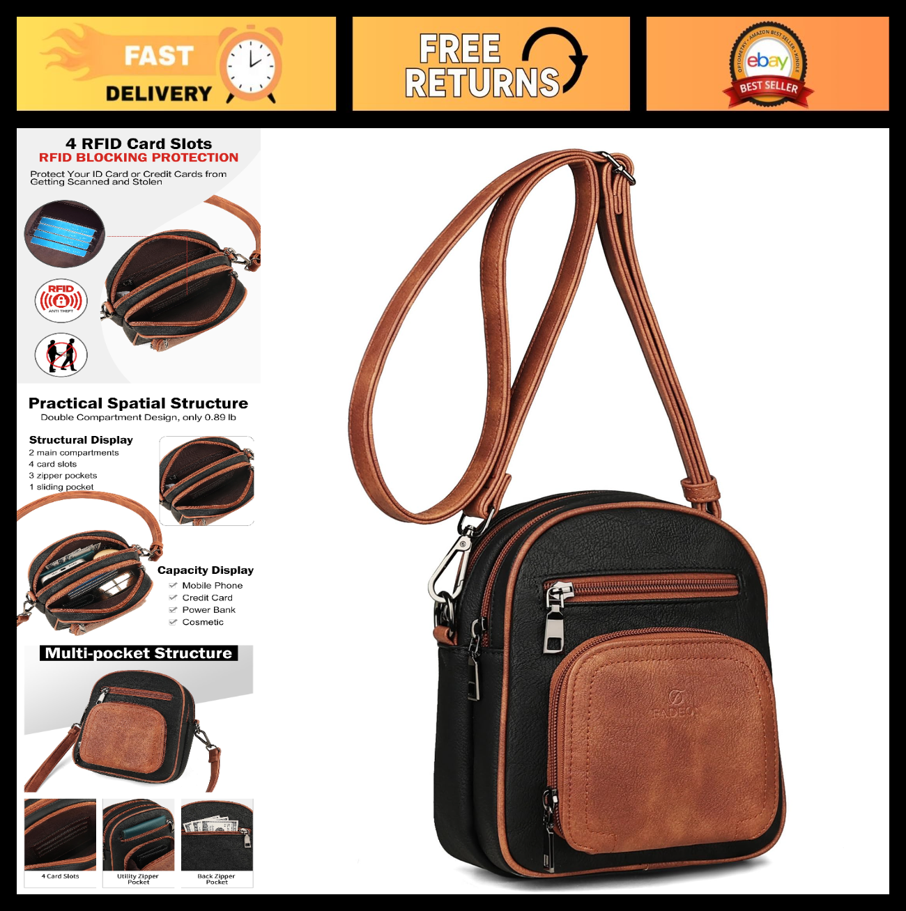 Small Women's Crossbody Purses, RFID Anti-Theft, 4 Card Slots, Stylish & Compact0