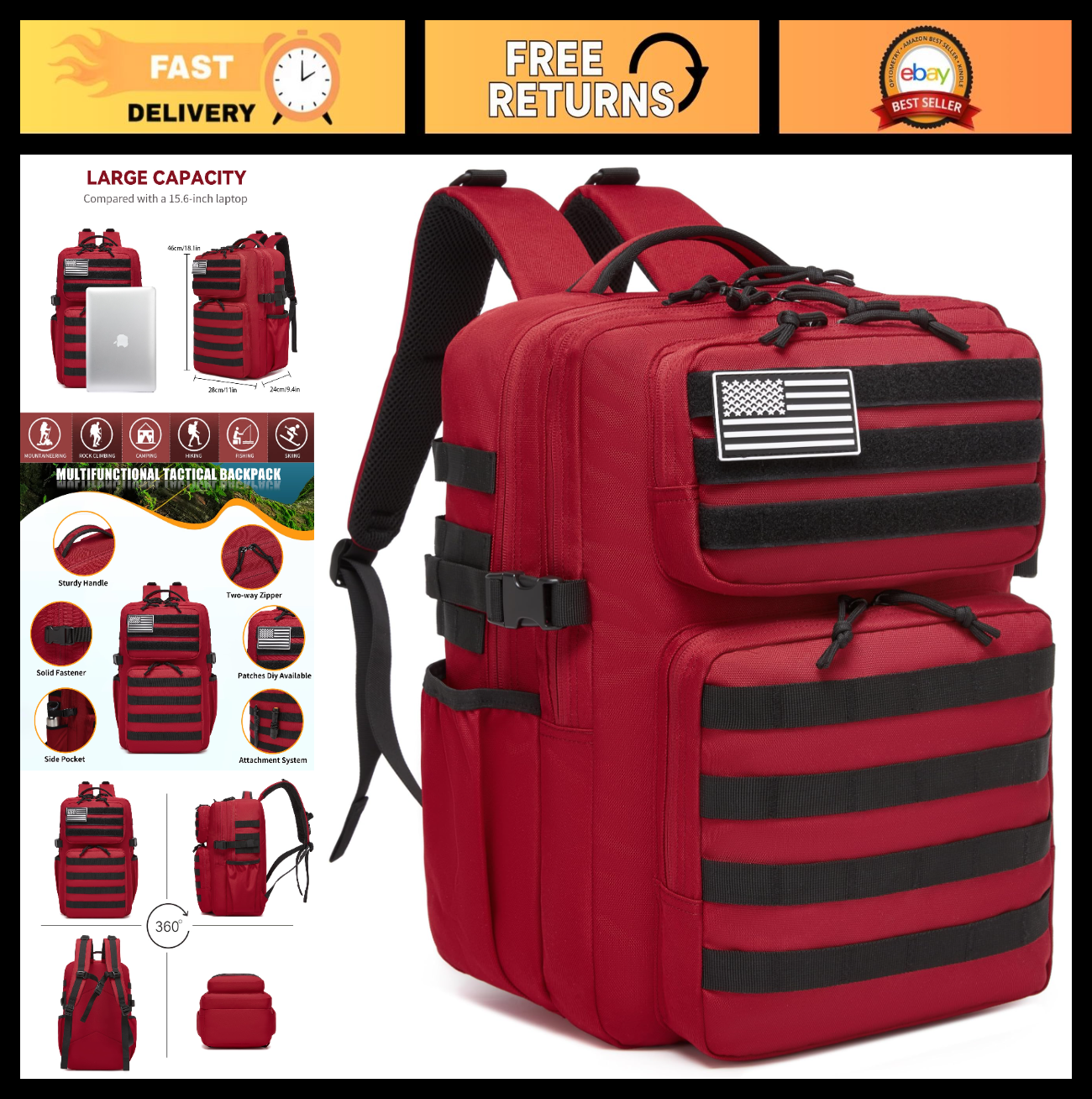 Waterproof Military Tactical Backpack   3 Day Assault Molle Daypack with Bottle0