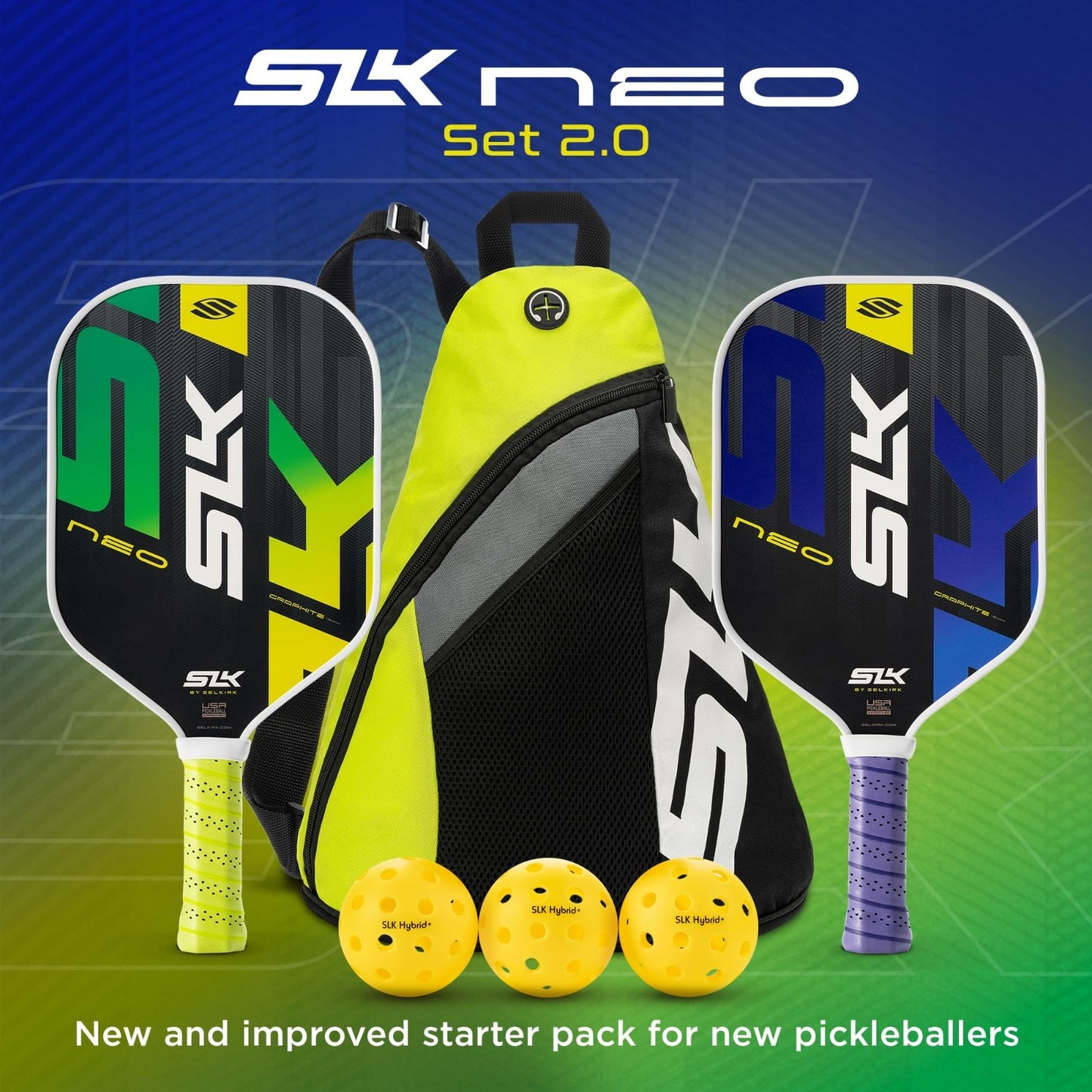 Set of 2 Pickleball Paddles with Pickleballs & Sling Bag | Graphite/Fiberglass R4