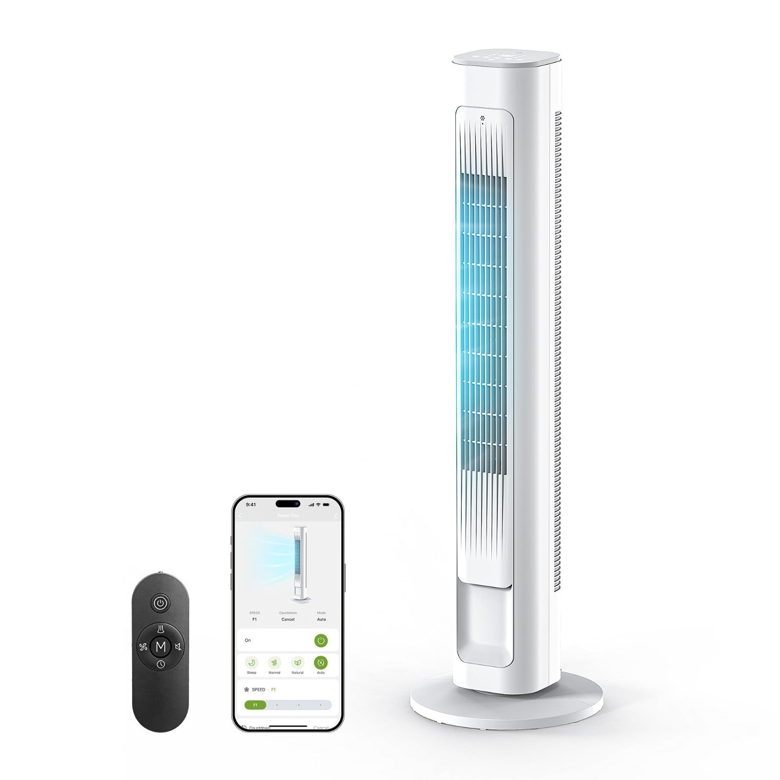 43" Smart Tower Fan   90° Oscillation, 12H Timer, 4 Modes & Speeds, Quiet 28dB,1