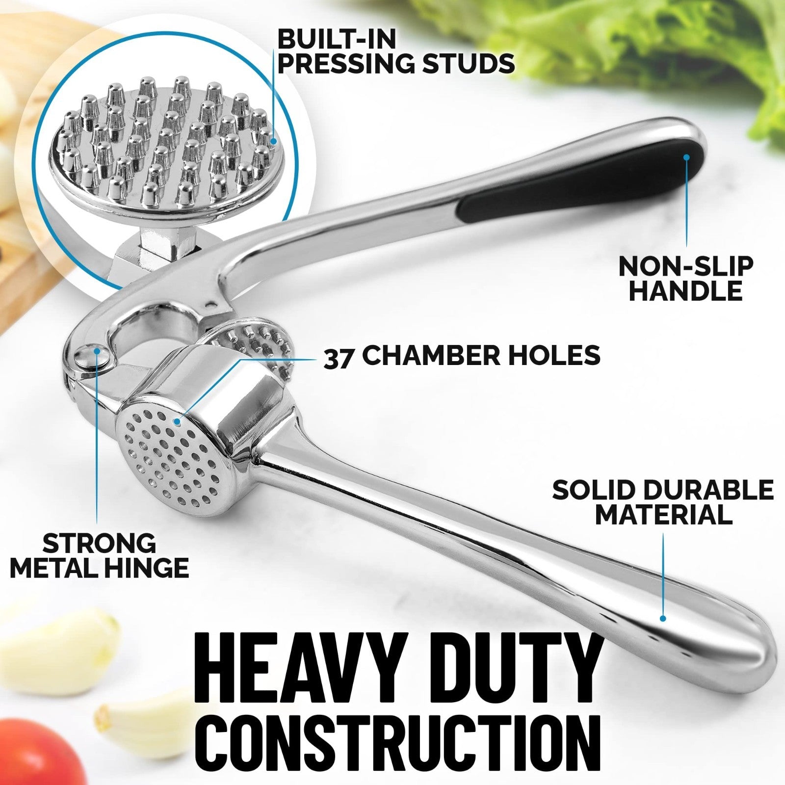 Premium Garlic Press Set   Rust Proof Mincer Tool, Easy Squeeze, Ergonomic Handl5