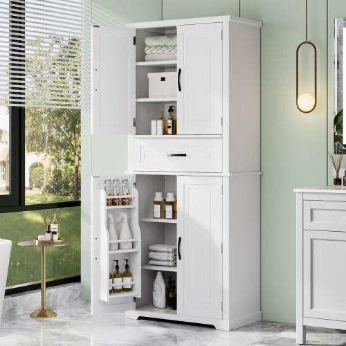 72" Tall Storage Cabinet - Kitchen Pantry with Adjustable Shelves & Slide Drawer1