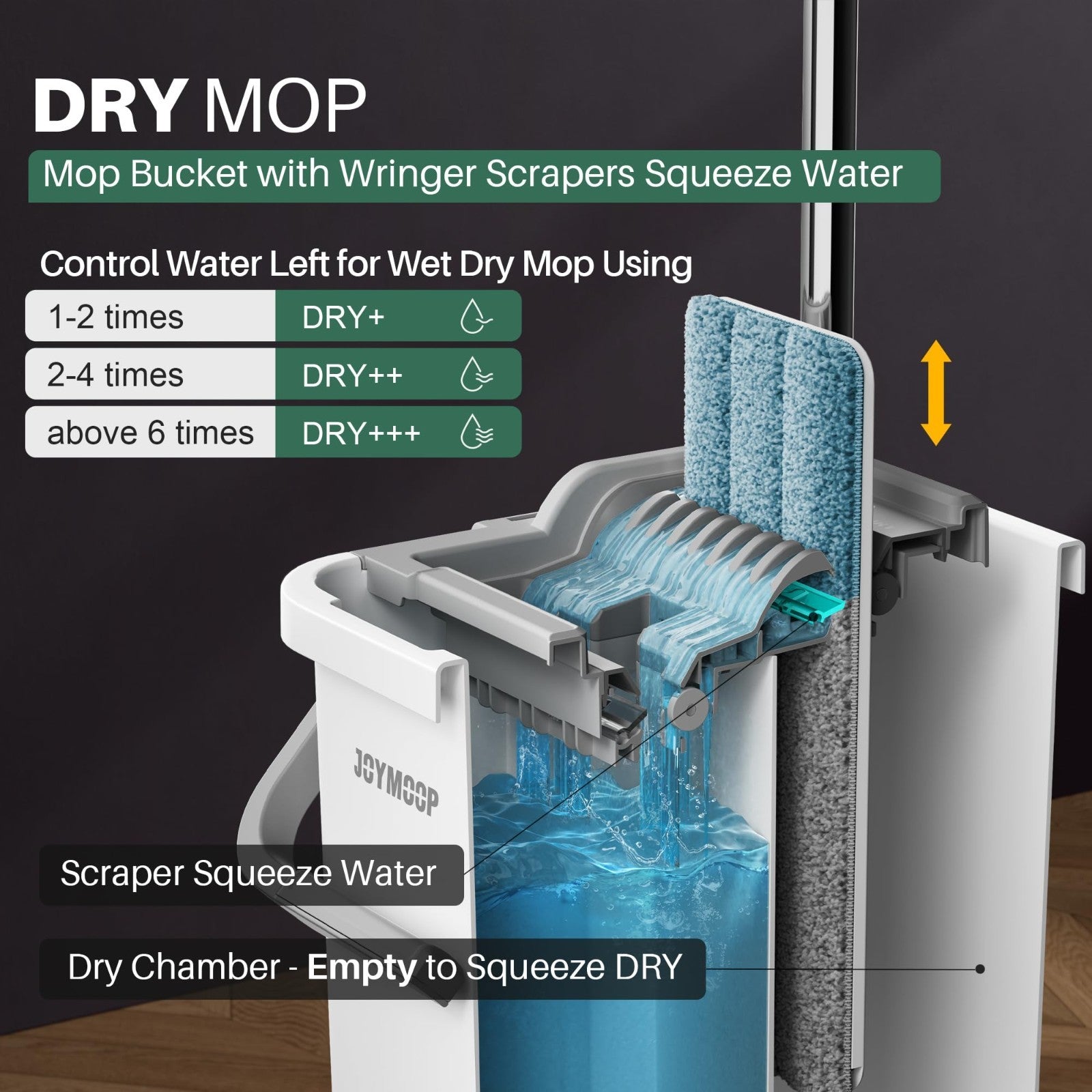 Microfiber Flat Mop System with Bucket Set - Hands-Free Floor Cleaning, Long Han3