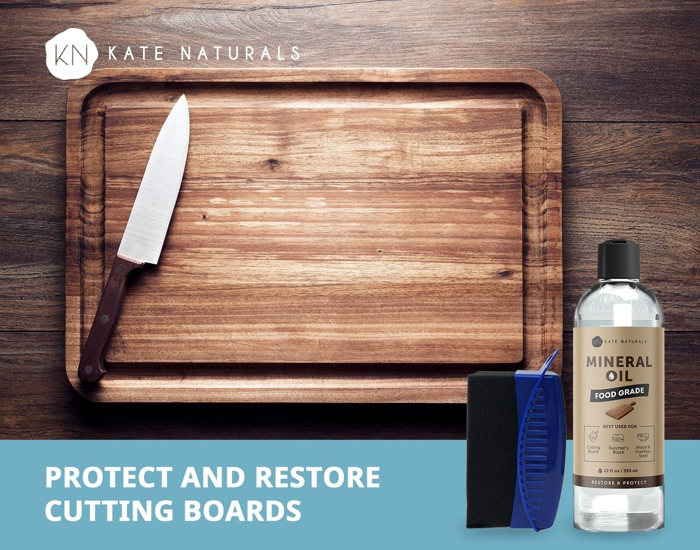 Food Grade Mineral Oil 12oz with Wax Applicator for Cutting Boards & Butcher Blo4