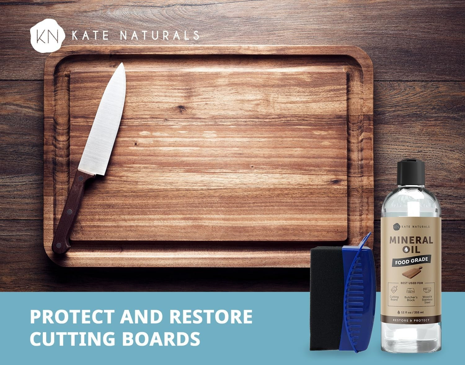 Food Grade Mineral Oil 12oz with Wax Applicator for Cutting Boards & Butcher Blo4