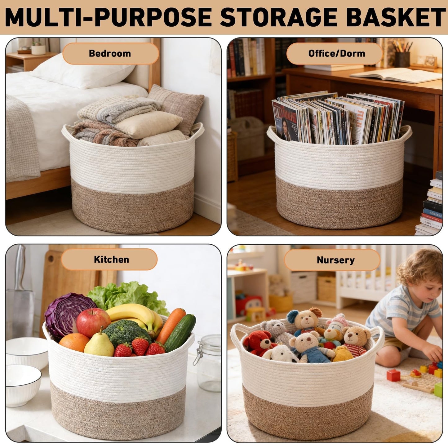 Extra Large Woven Laundry Basket - 115L Collapsible Storage Bin for Clothes, Toy5