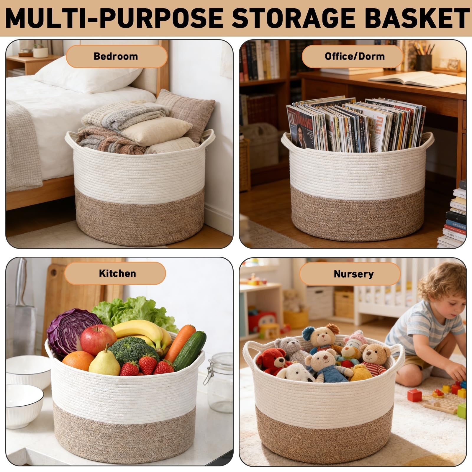 Extra Large Woven Laundry Basket - 115L Collapsible Storage Bin for Clothes, Toy5