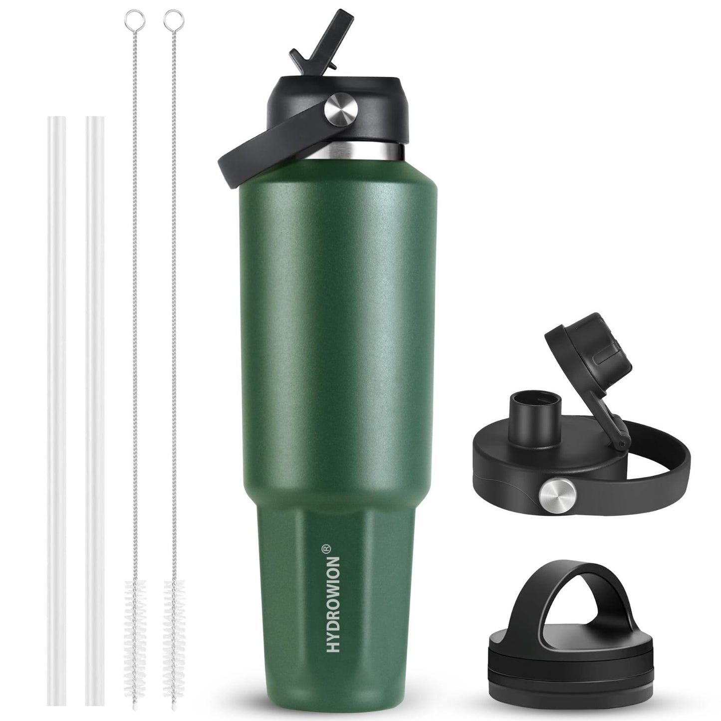 Insulated 40 oz Water Bottle with Straw & Spout Lid - Double Wall Vacuum, Hot/Co1