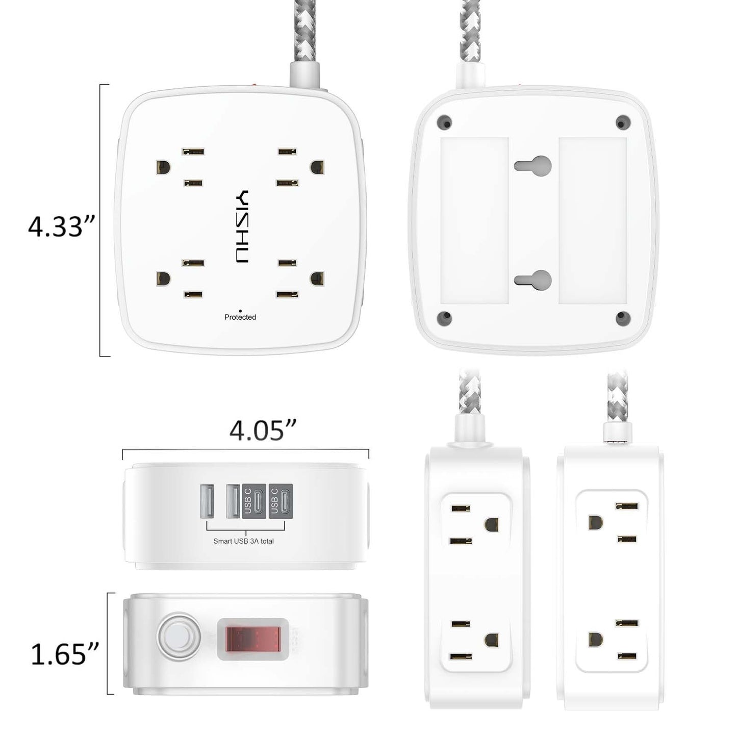 8 Outlet Surge Protector Power Strip with 4 USB Ports, 6FT Braided Cord, Flat Pl6
