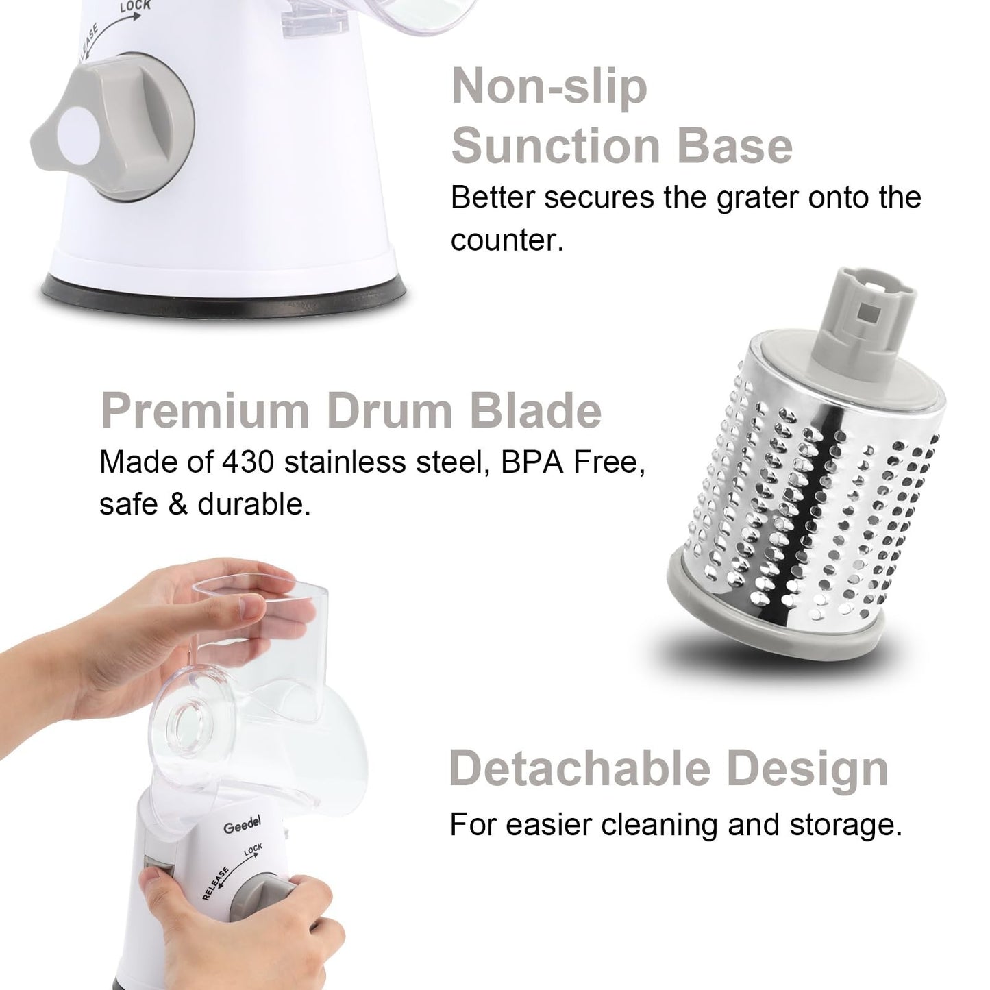 Rotary Cheese Grater & Vegetable Slicer   3 Blades, Stainless Steel, Fast Cuttin6