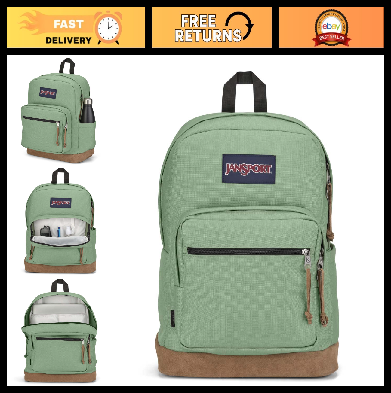Durable Daypack Backpack with Padded 15" Laptop Sleeve & Water Bottle Pocket   L0