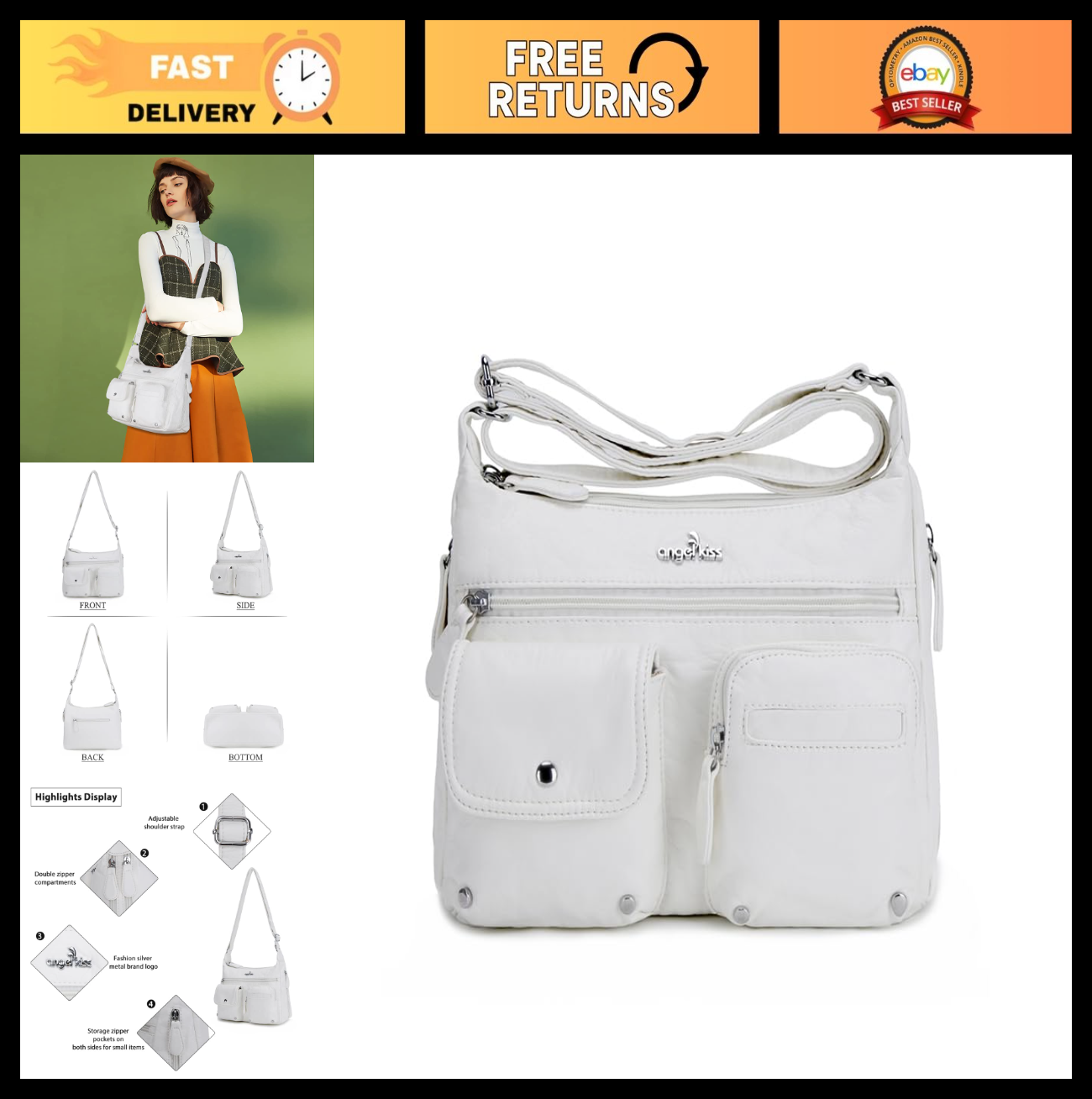 Stylish Crossbody Bags for Women   Medium Faux Leather Shoulder Handbags & Purse0