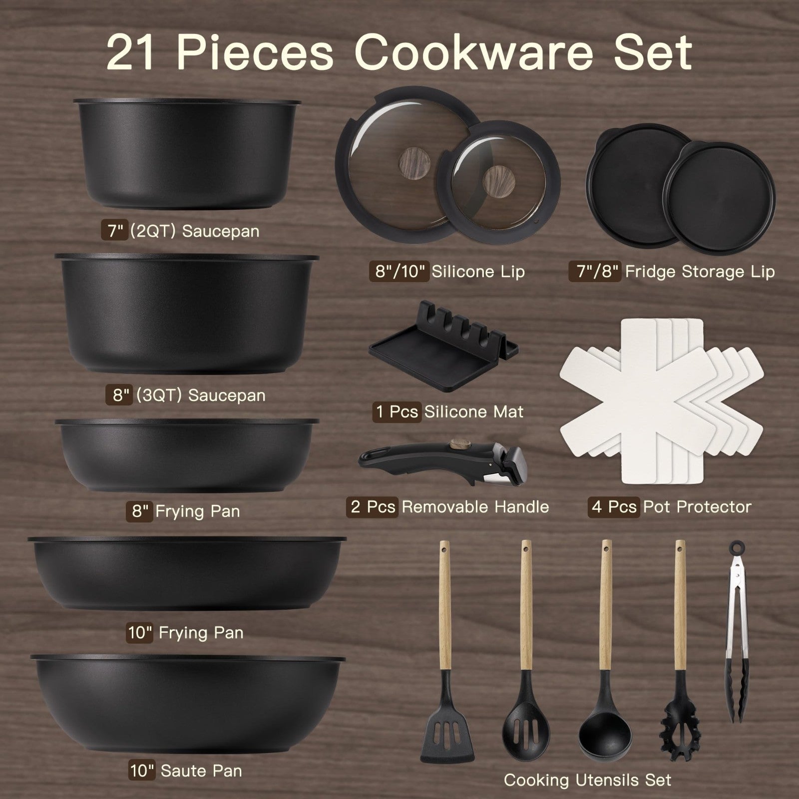 21 Piece Non Stick Ceramic Cookware Set, Detachable Handle, Oven Safe, Induction8