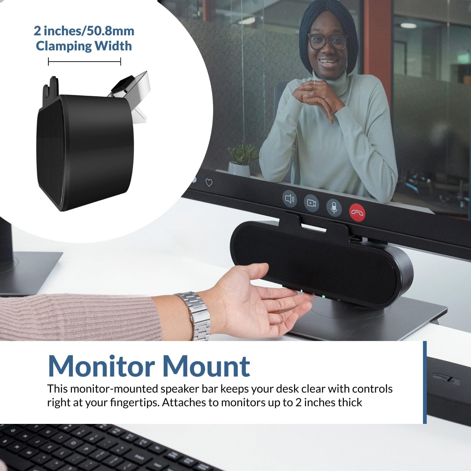 USB & Bluetooth Speaker Bar, 20W PC Speaker with Speakerphone, Clamps to Monitor2