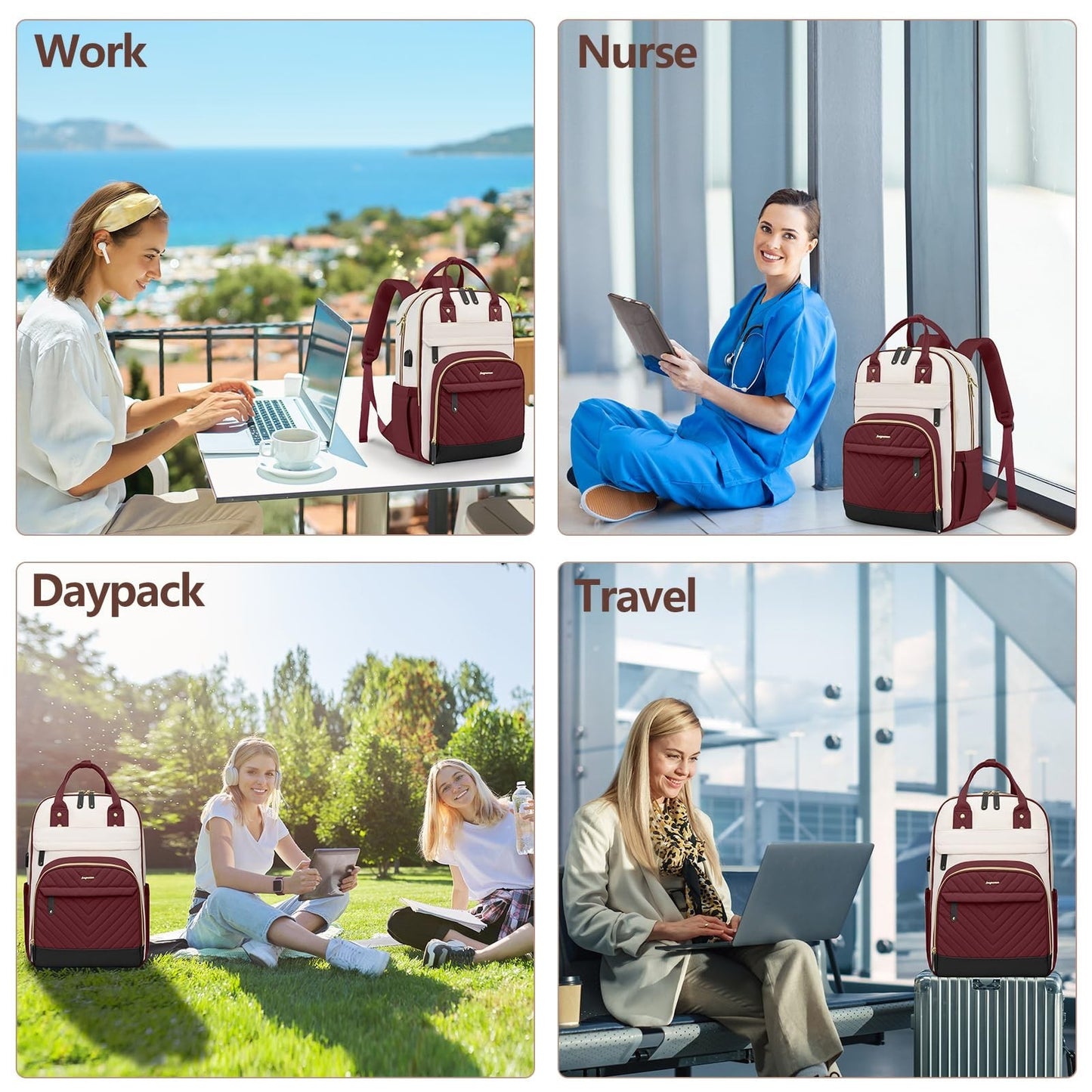 Stylish Laptop Backpack for Women   15.6" Travel Work Bag with USB Charger6