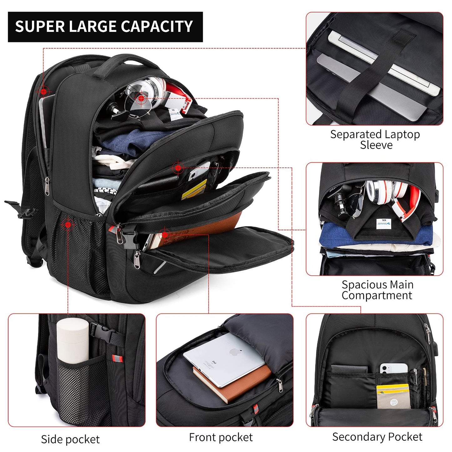 17.3" Laptop Backpack, USB Charging, Water Resistant, Sturdy School Rucksack, Ca1
