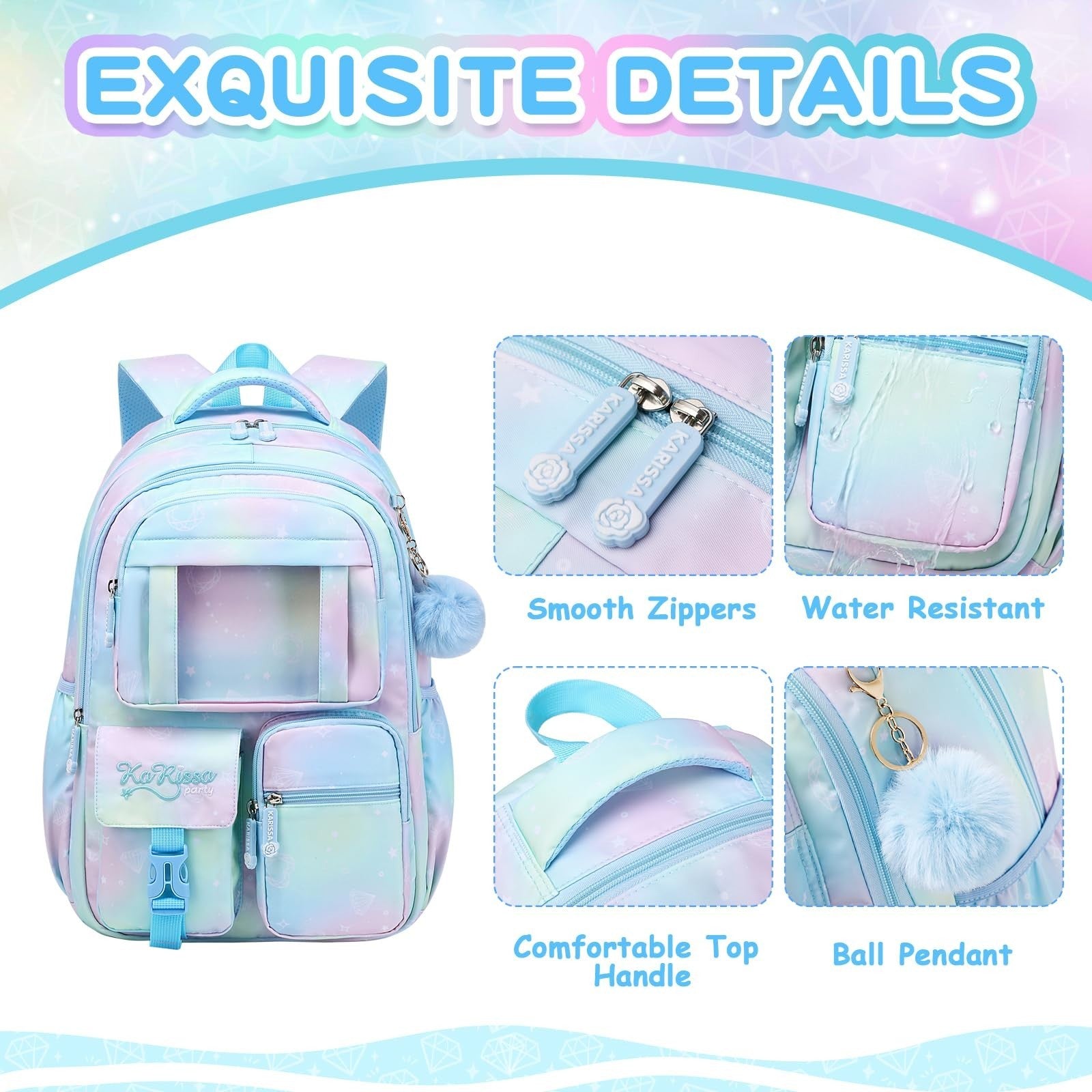 Kids Backpack for Girls - School Bag for Middle School & Elementary - Blue Book3