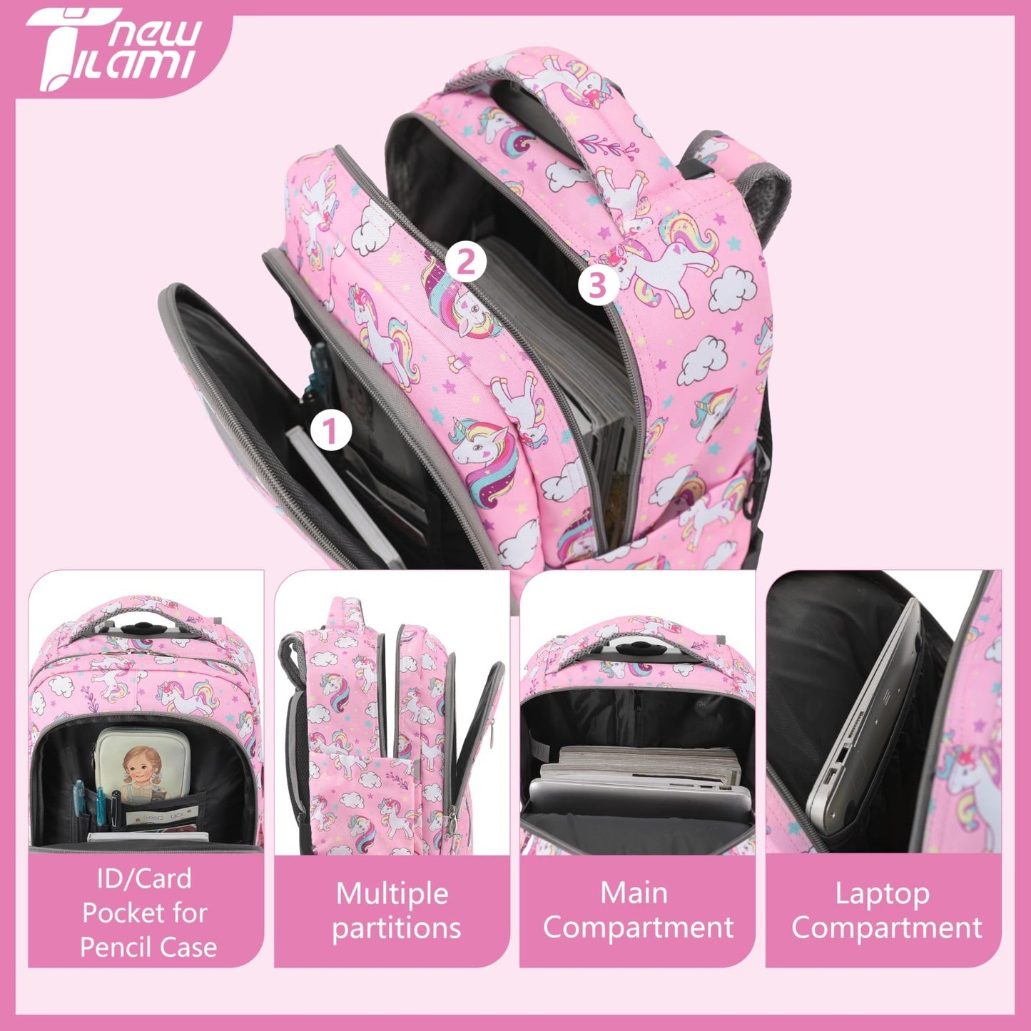 18" Rolling Backpack with Lunch Bag for Kids, School, Travel, Girls & Boys3
