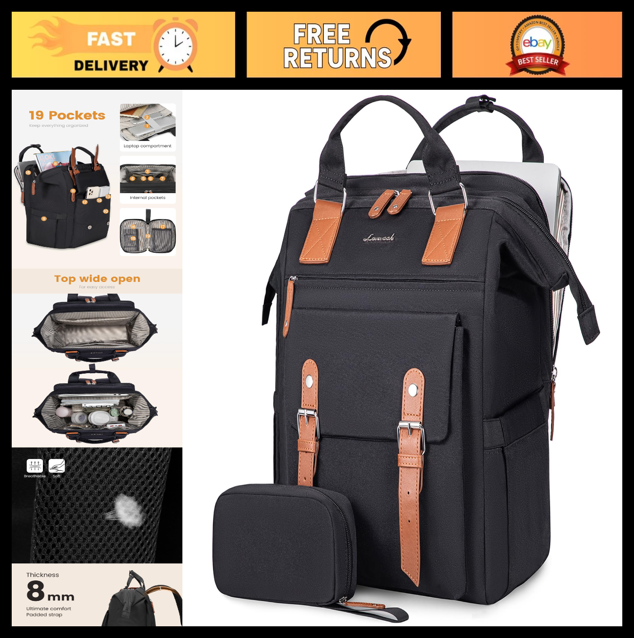 Stylish Women's Laptop Backpack, 15.6" Compartment, Ideal for Work & Travel, Col0