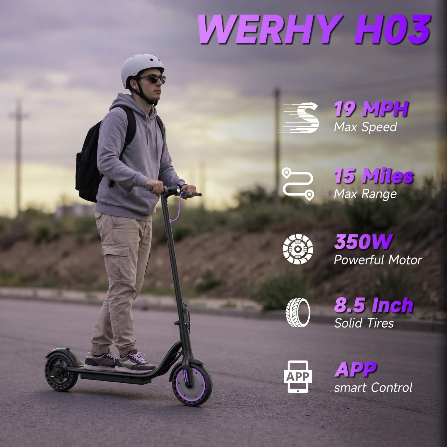Powerful Electric Scooter 500W Motor, 19MPH Speed, 16-27 Miles Range, Folding E-2