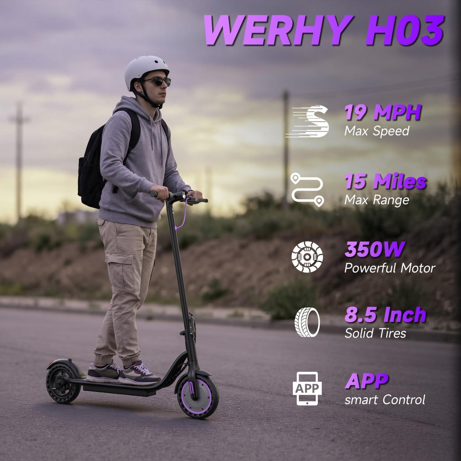 Powerful Electric Scooter 500W Motor, 19MPH Speed, 16-27 Miles Range, Folding E-2