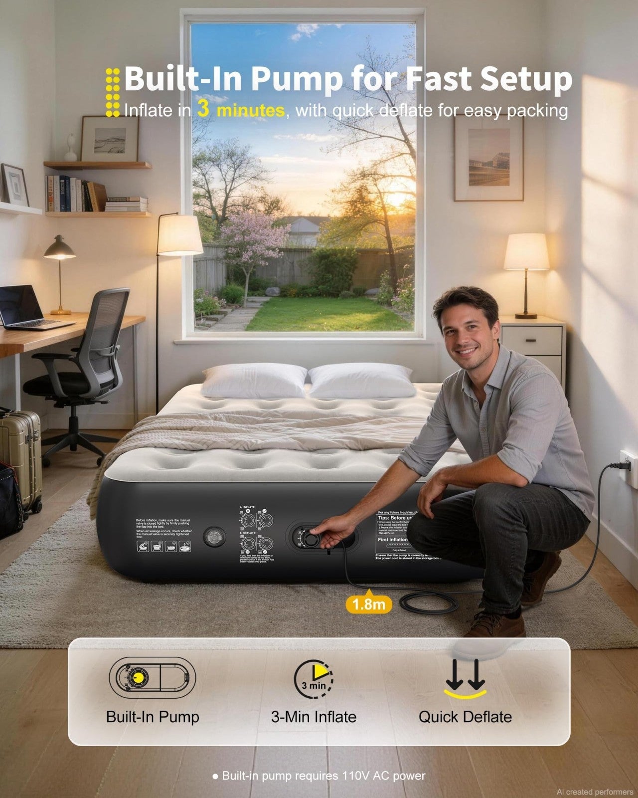13" Raised Air Mattress with Built in Pump, Inflatable Bed for Home & Camping, 68