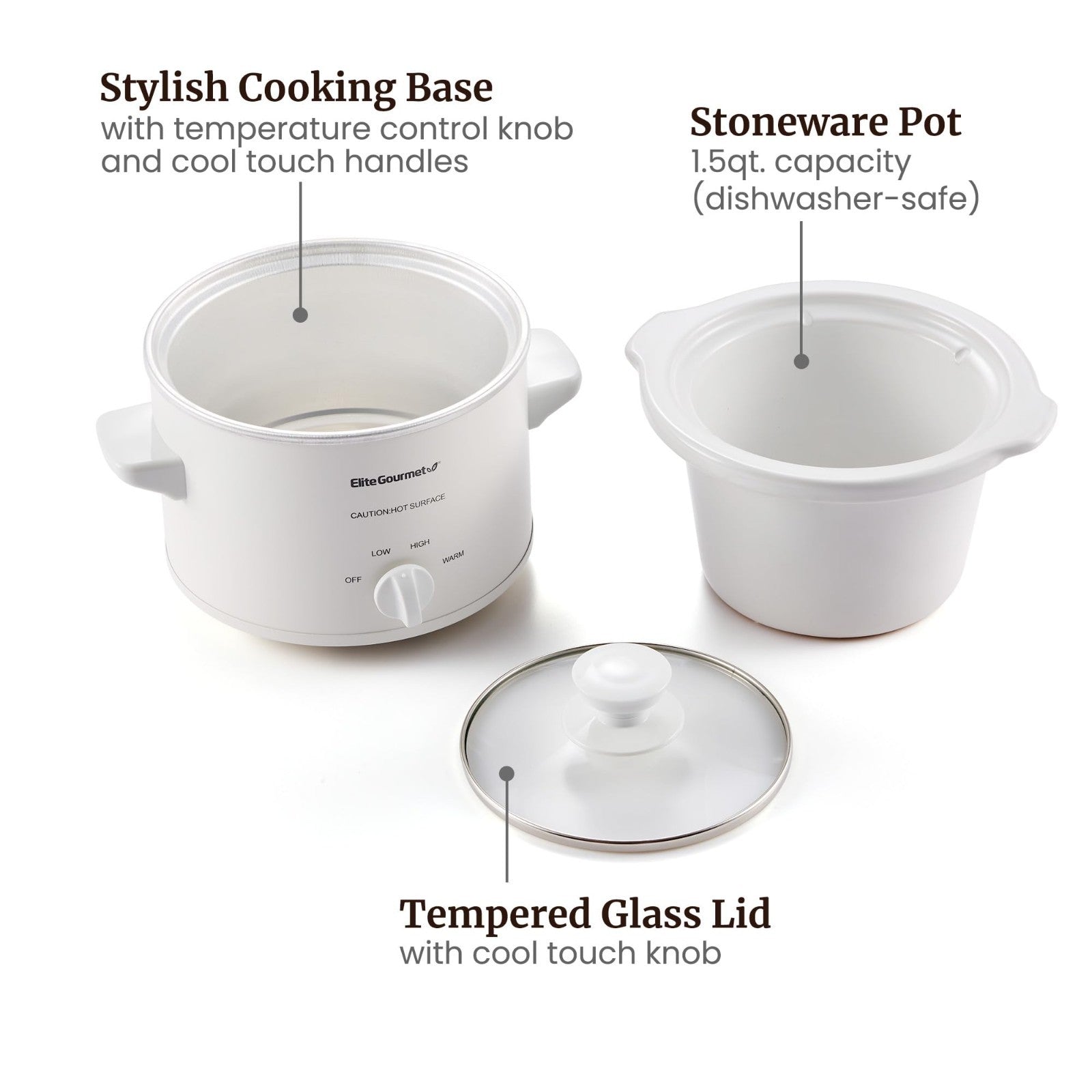 Electric Ceramic Slow Cooker - Adjustable Temp, Dishwasher-Safe Lid, Perfect for5