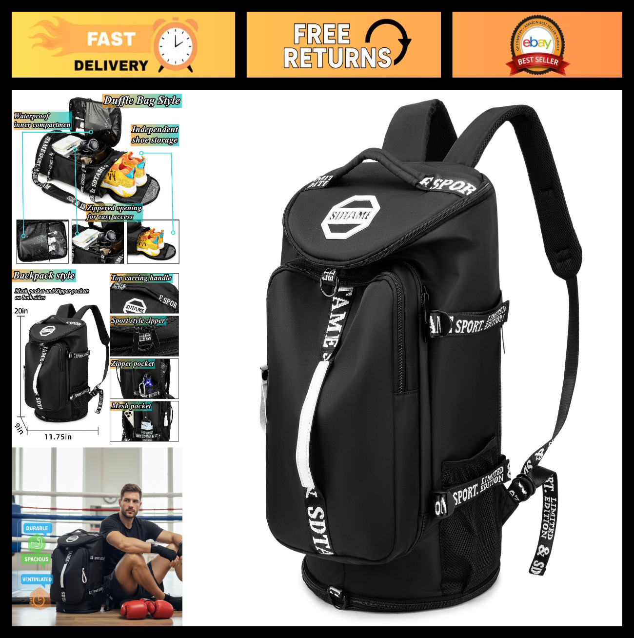 Gym Duffel Backpack with Shoe Pocket, Laptop Sleeve, Waterproof Travel Bag0