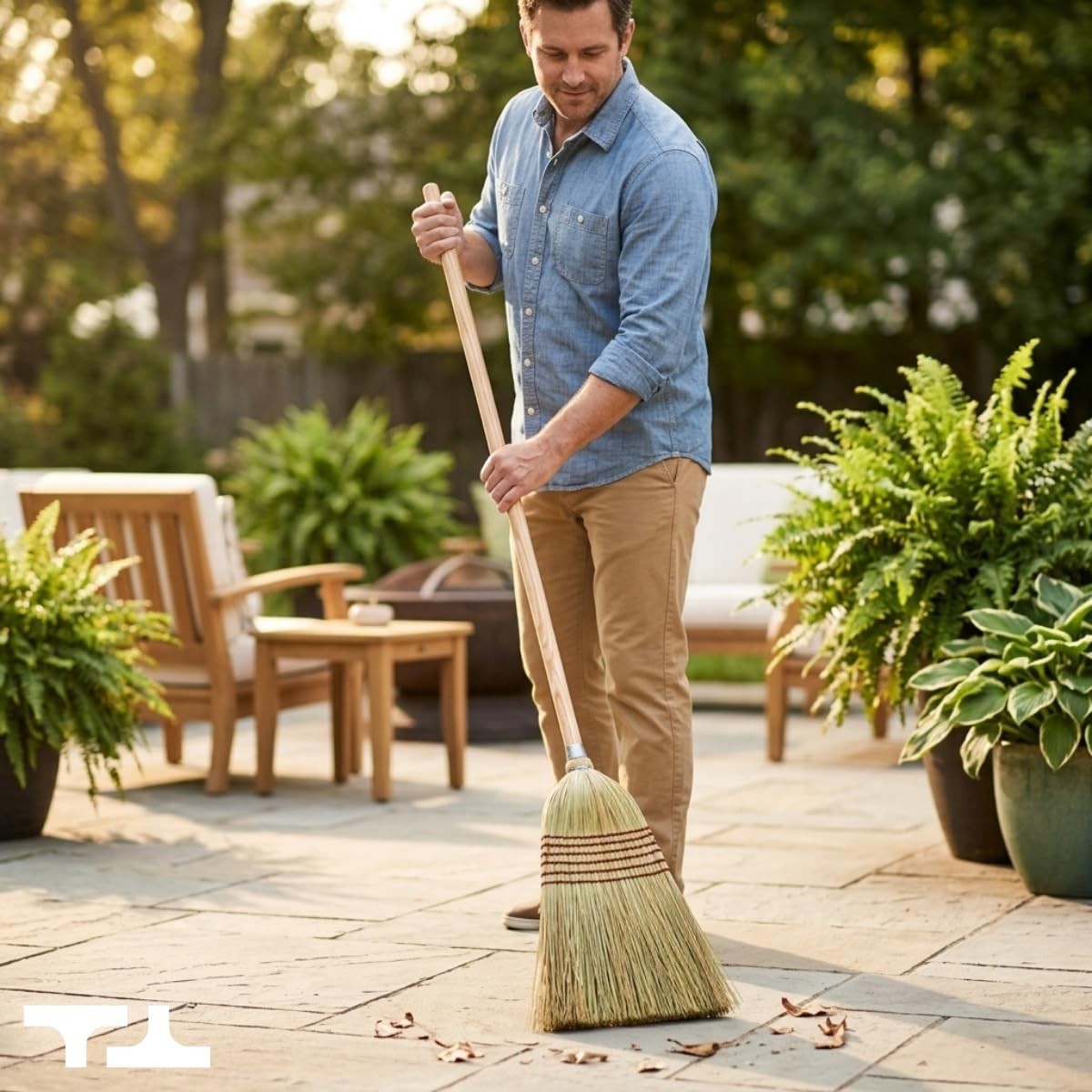 Heavy Duty Corn Broom with Wooden Handle for Indoor & Outdoor Cleaning - 1.252