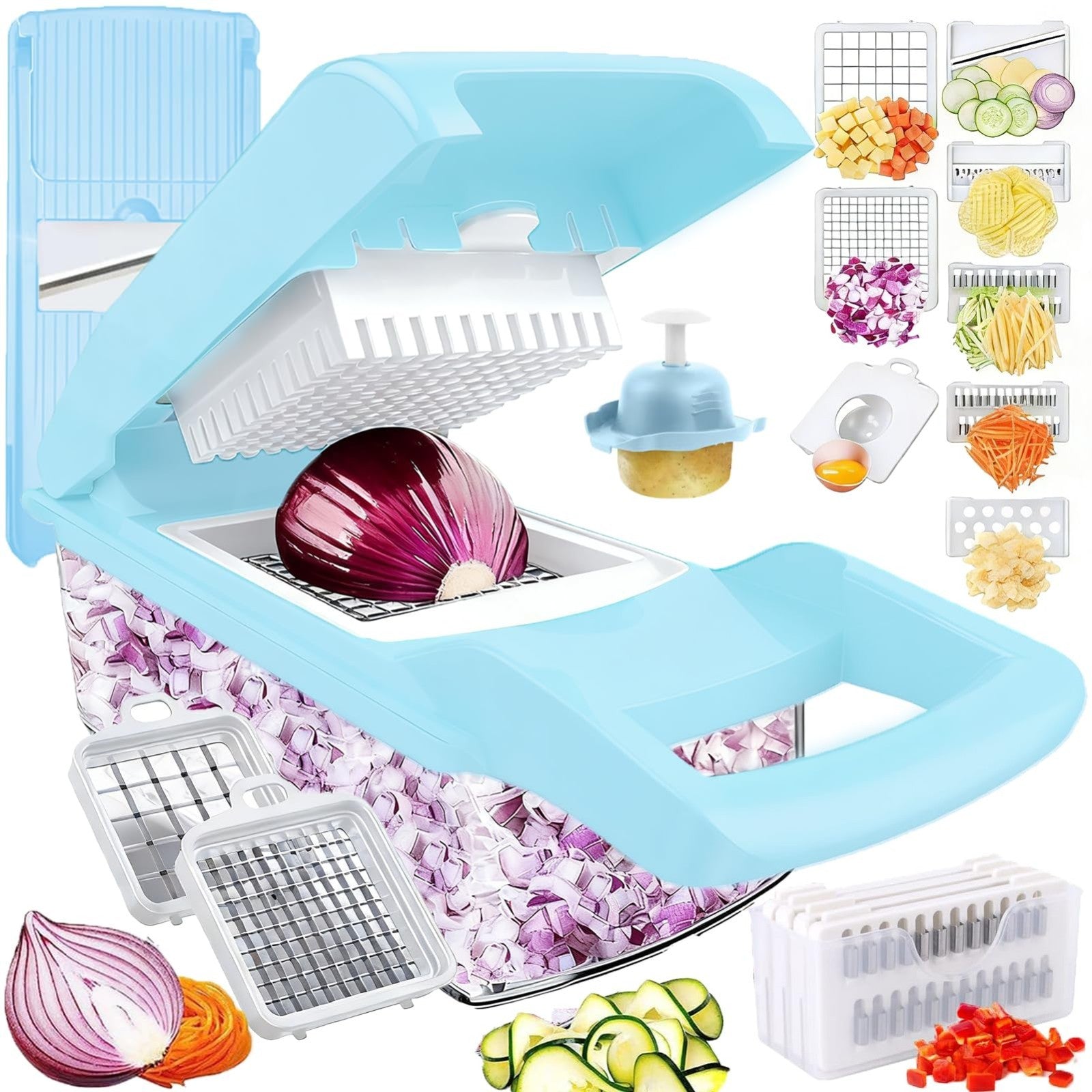 16 in 1 Vegetable Chopper & Mandoline Slicer, Food Cutter with Container, Spiral0