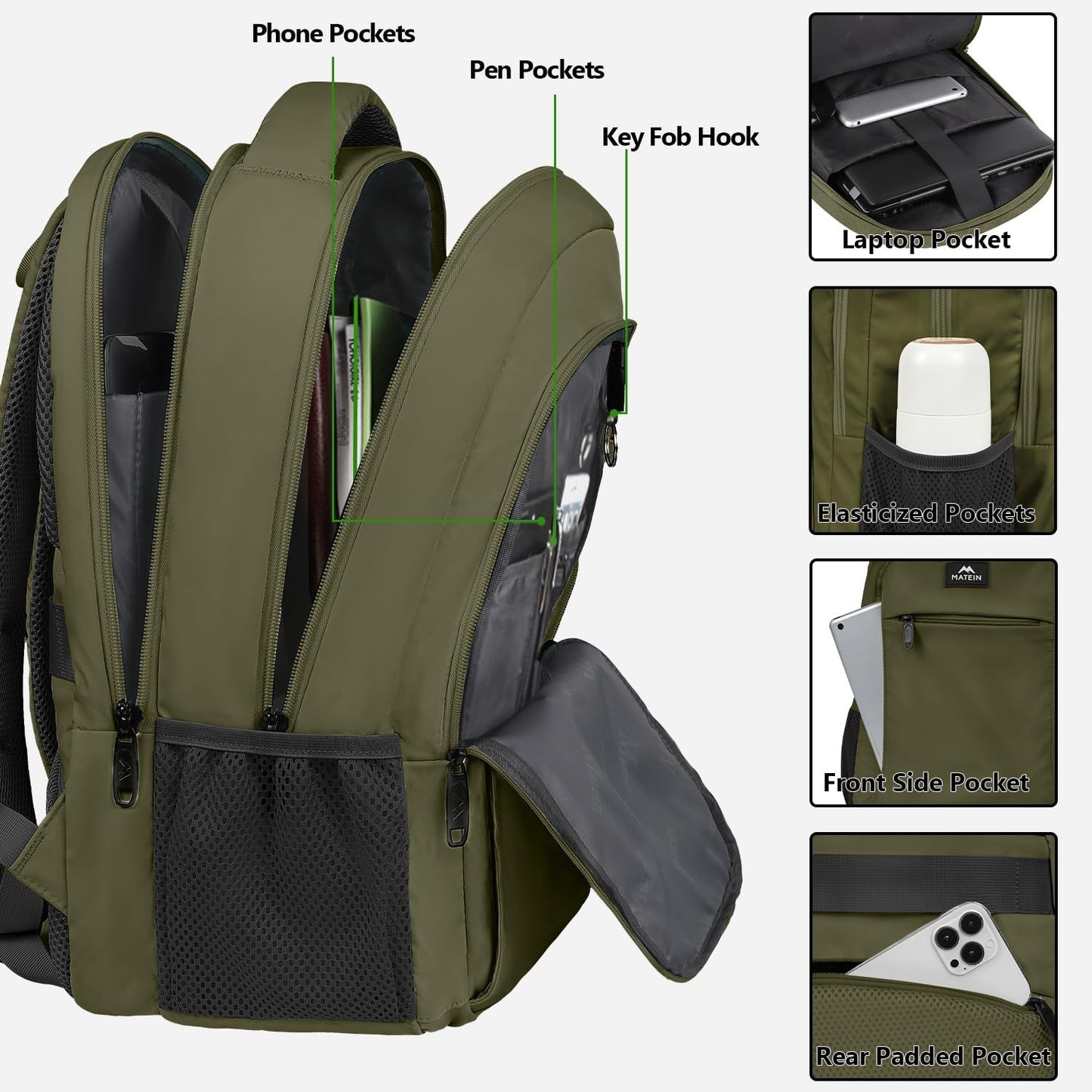 15.6" Green Travel Laptop Backpack, Durable Computer Bag for Work & School3