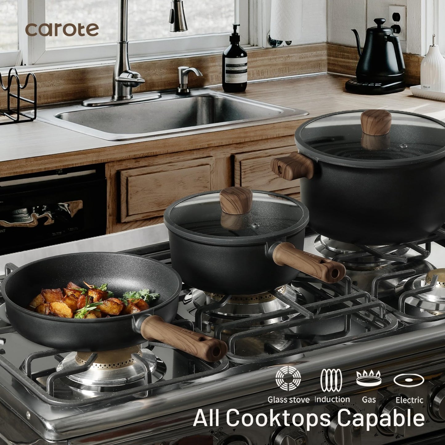 16pcs Nonstick Cookware Set   Scratch Resistant, Easy to Clean, Induction Compat4