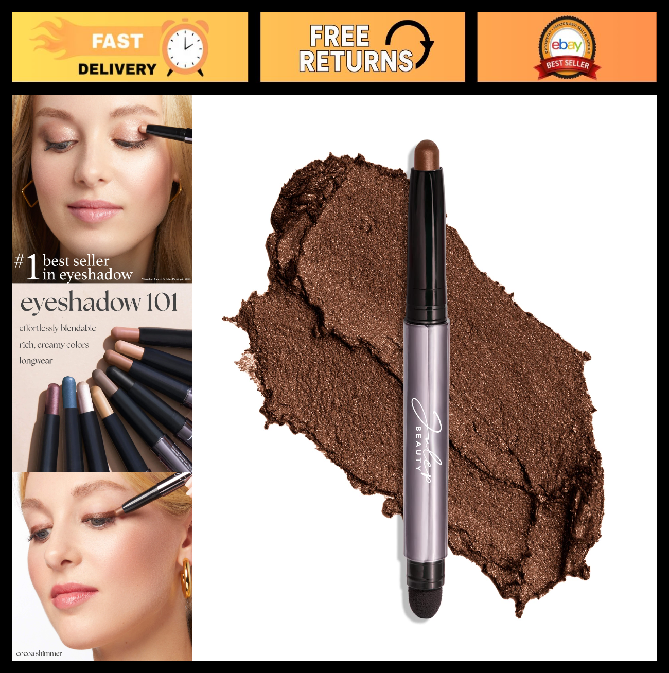 Crème-to-Powder Eyeshadow Stick - Cocoa Shimmer, Long-Lasting, Easy Application0