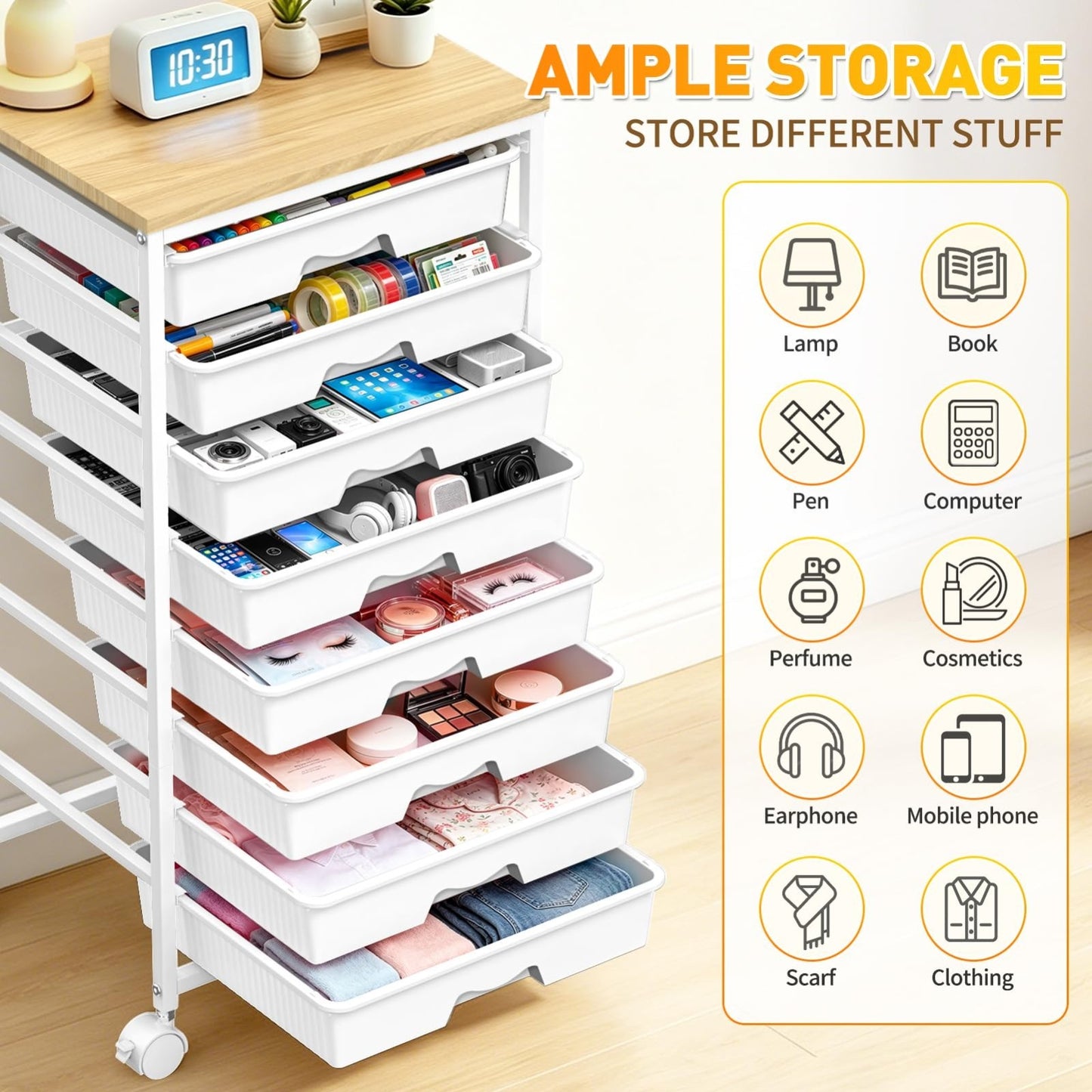8 Drawer Rolling Cart with Wooden Top & Lockable Wheels   Craft & Office Storage6
