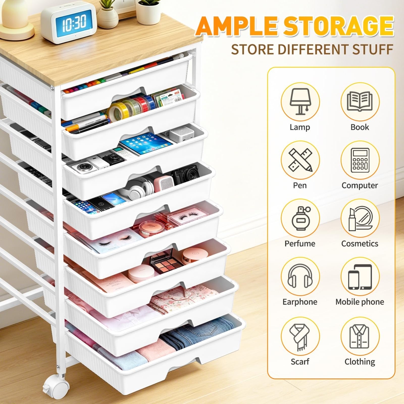 8 Drawer Rolling Cart with Wooden Top & Lockable Wheels   Craft & Office Storage6