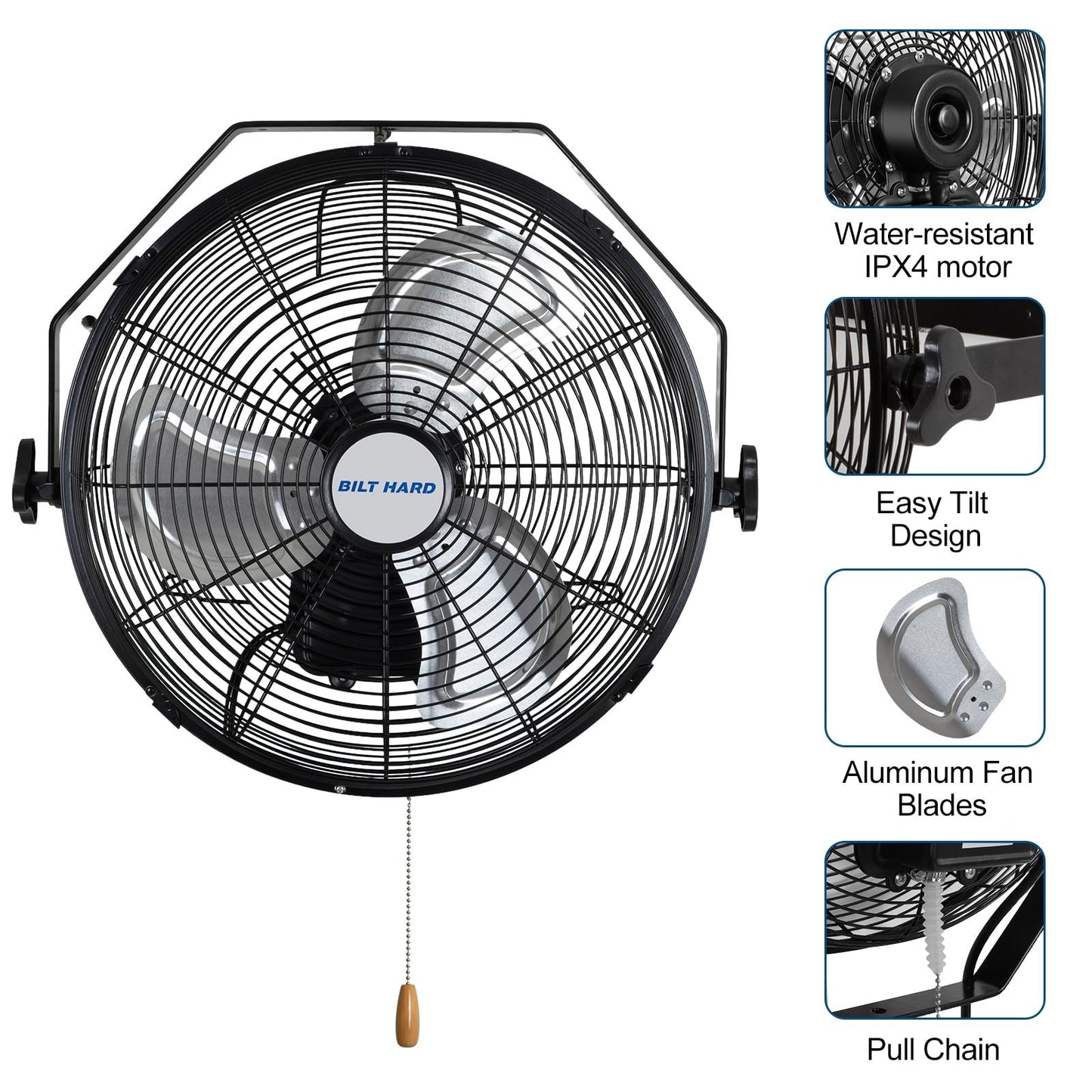 High Velocity 14" Outdoor Wall Mount Fan, 3 Speed 3000 CFM, Waterproof Industria4