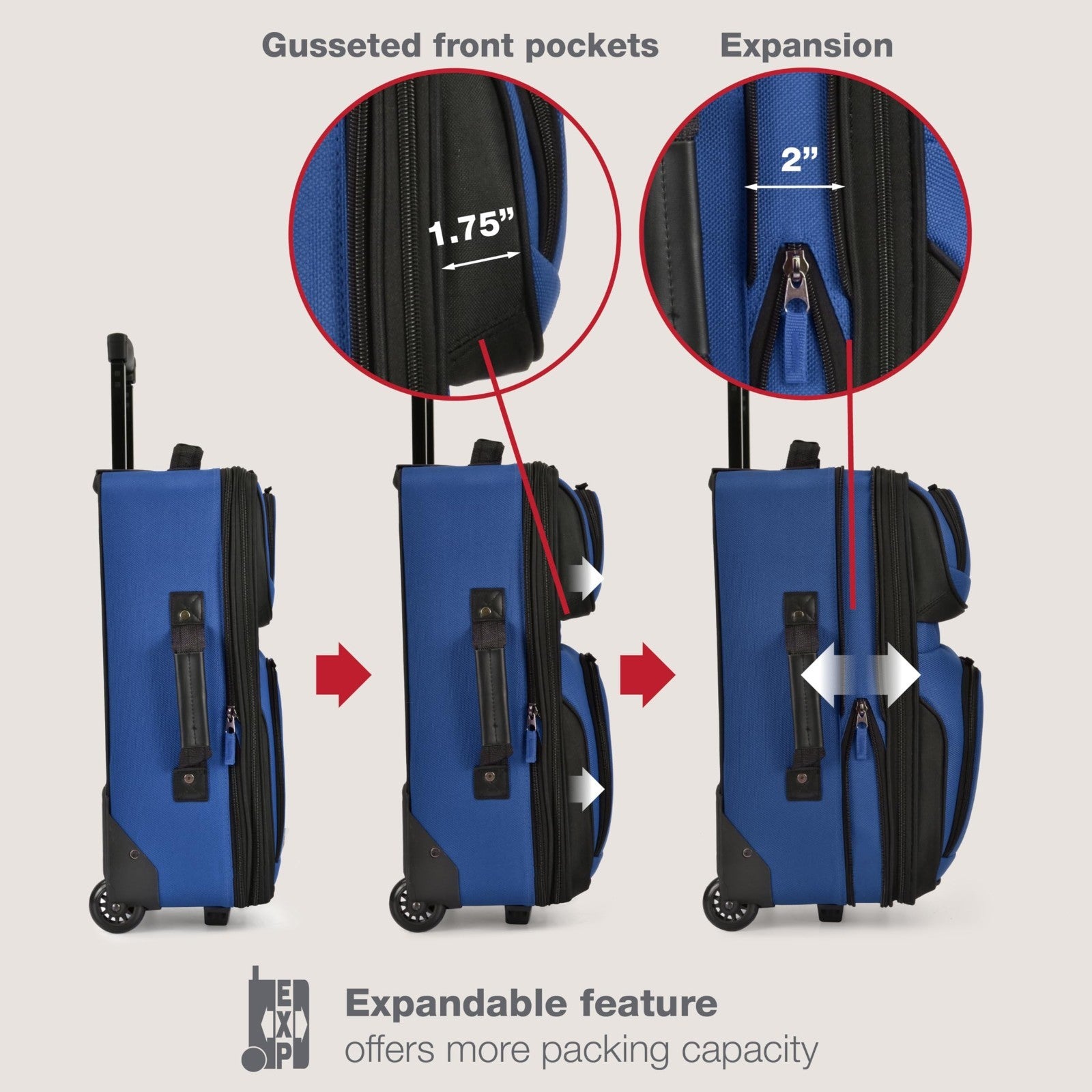 Lightweight Softside Rolling Carry-on Suitcase, 2-Wheel Travel Luggage, Royal Bl4