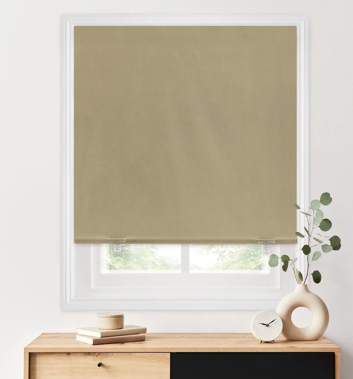 100% Blackout Roller Shades 48"x72" Beige | Cordless No Drill Thermal Insulated1
