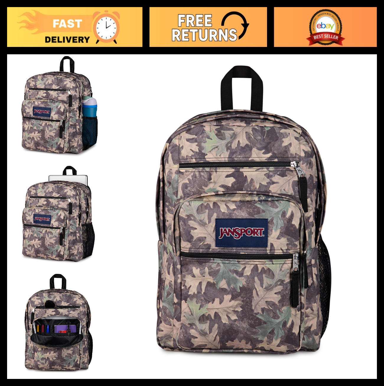 Laptop Backpack for 15" Laptop   Ergonomic Straps, 2 Compartments, Woodland Camo0