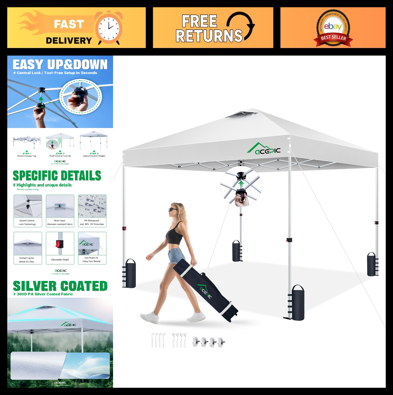10x10 Pop Up Canopy Tent   Easy Setup Portable Shelter with UV Protection & Whee0