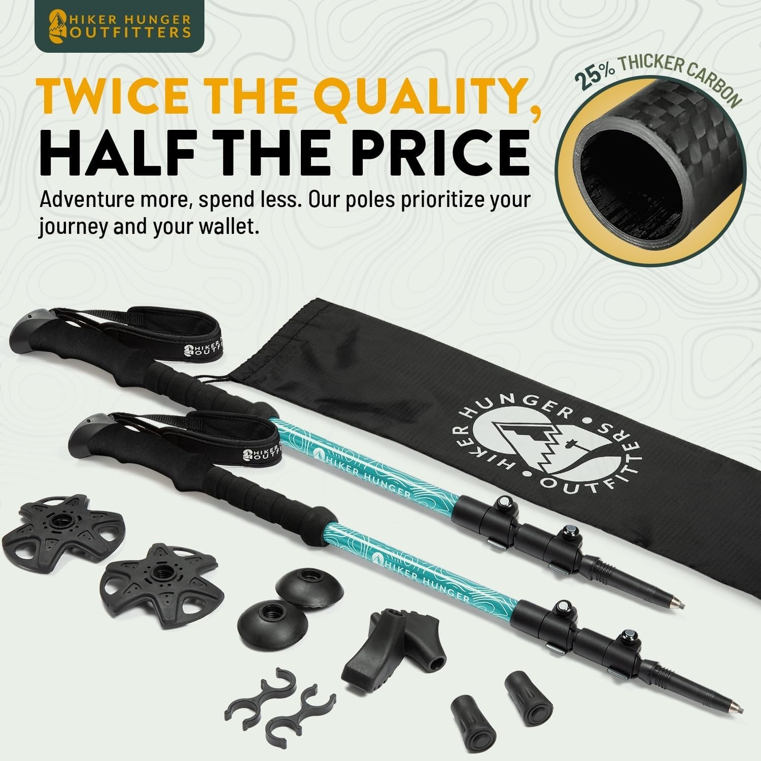Lightweight Carbon Fiber Trekking Poles - Collapsible Hiking Sticks with Cork Gr2