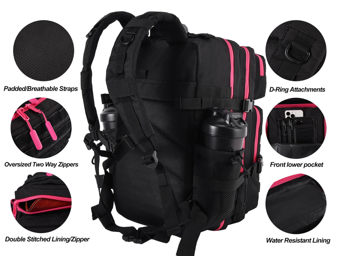 Tactical Military Backpack 45L   3 Day Assault Rucksack with Molle System, Black3